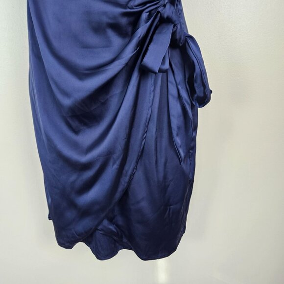 Zesica Womens Satin Wrap Dress With Keyhole Back & Side Tie In Dark Blue Size S - Picture 9 of 13